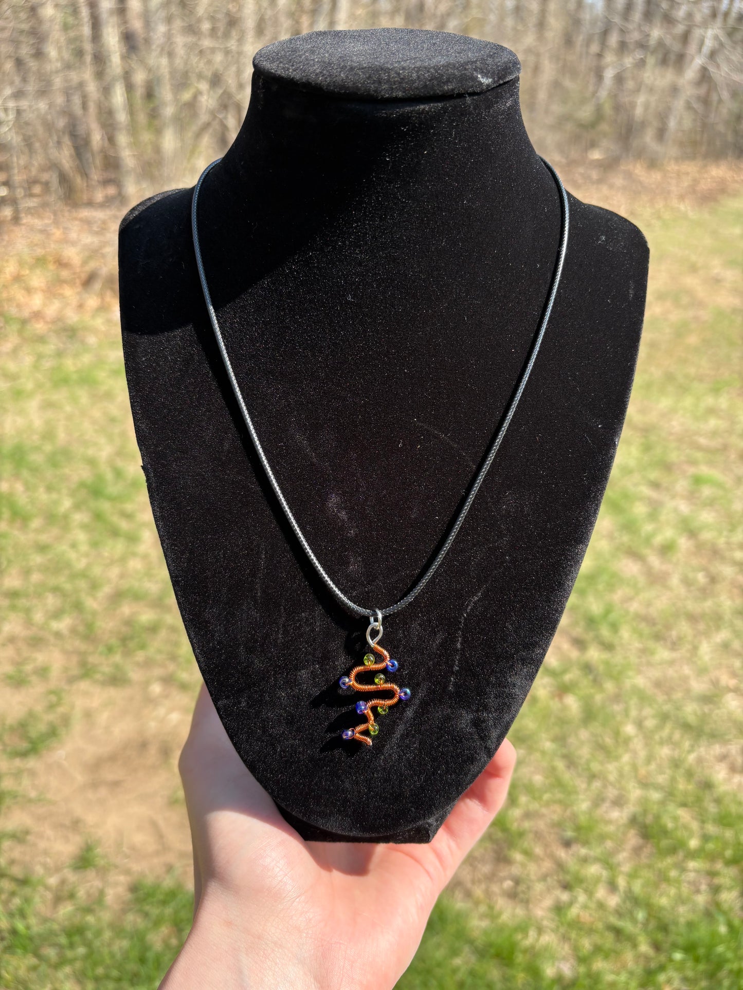 Orange, Blue, and Green Swirl Wire Wrapped Small Pendant