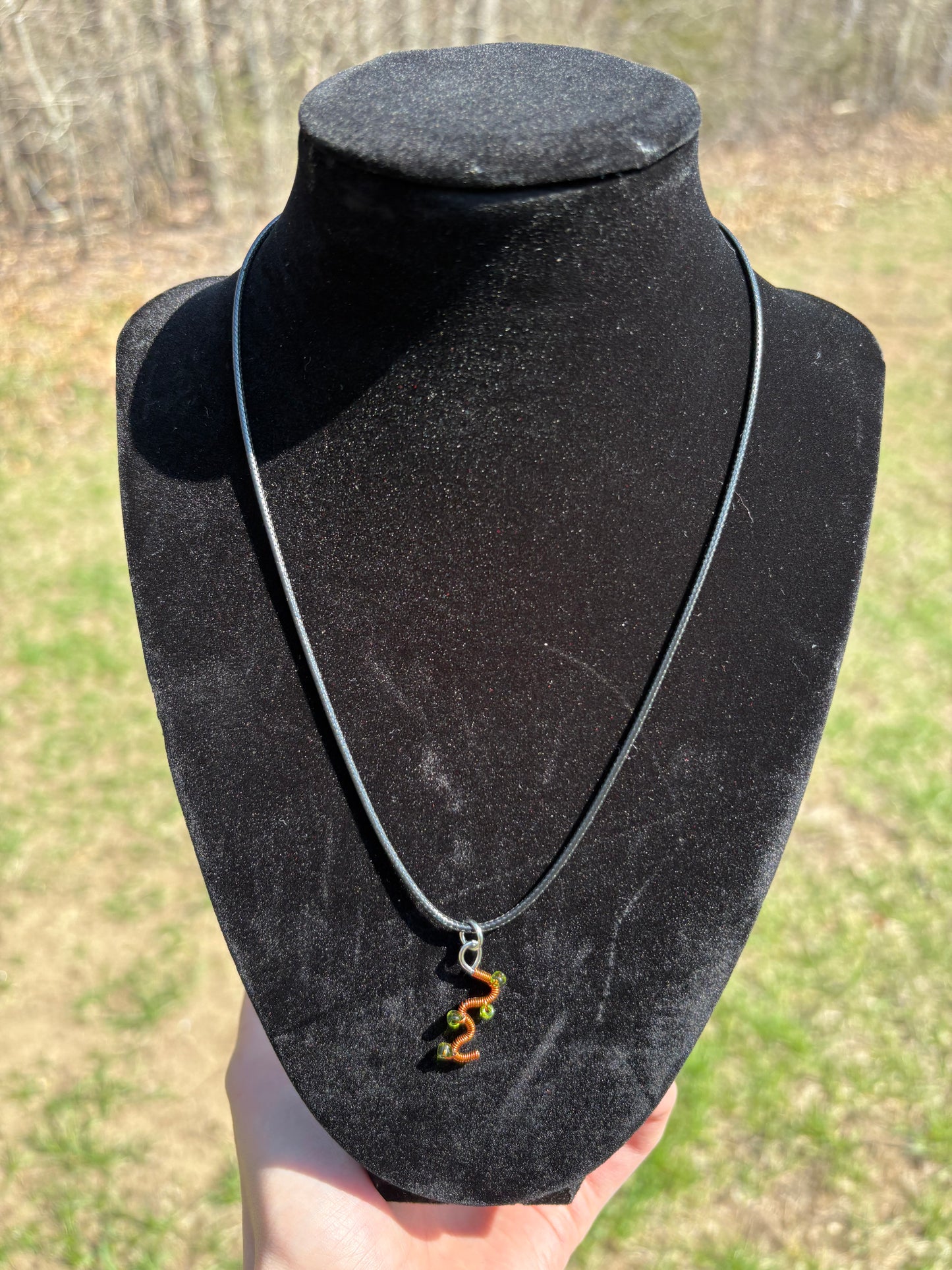 Orange and Green Swirl Wire Wrapped Small Pendant