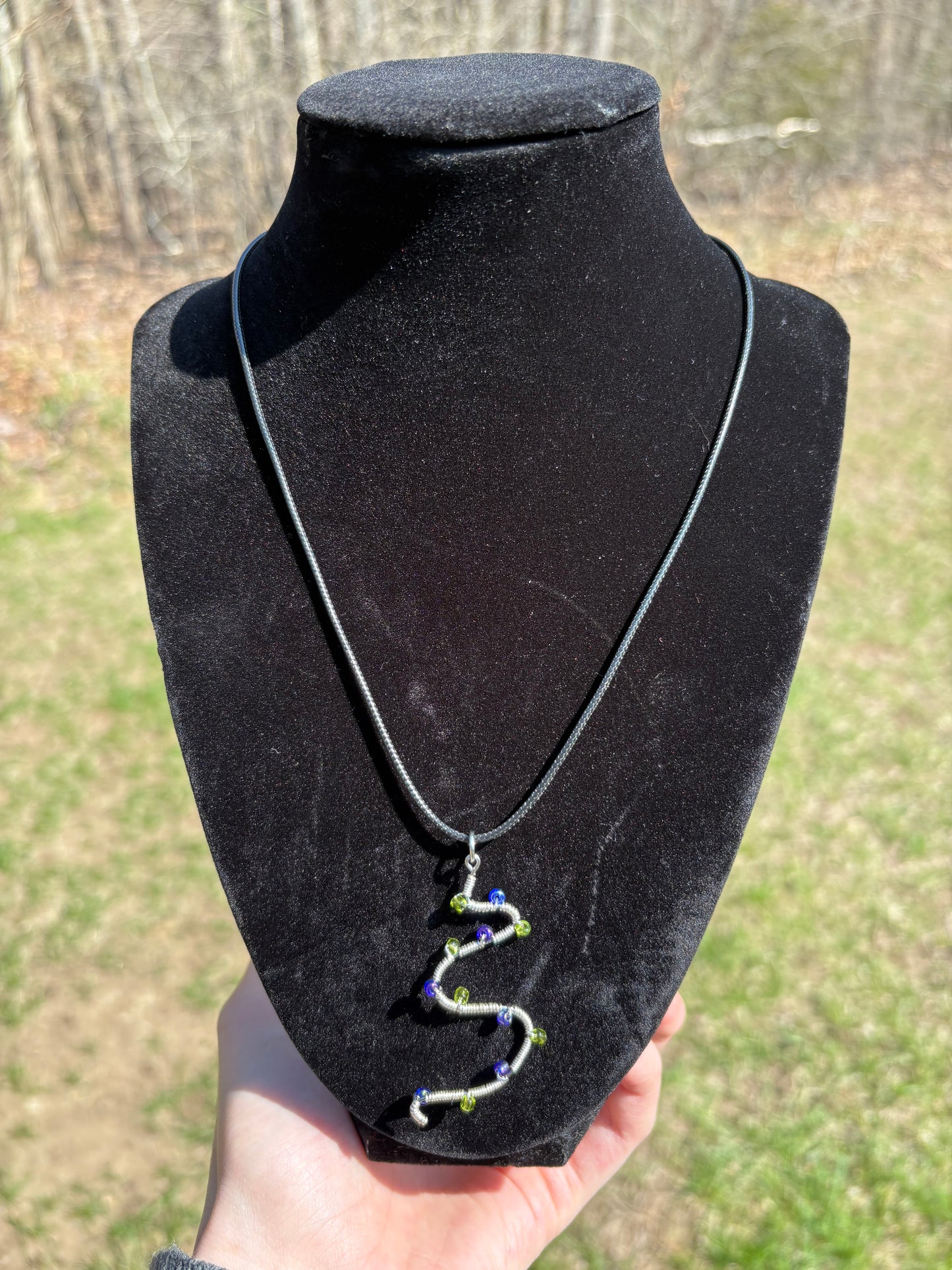Silver, Blue, And Green Swirl Large Pendant