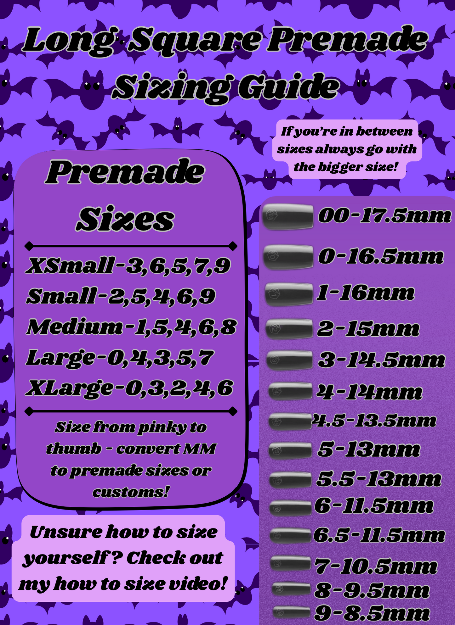 Square Premade Sizing Guide