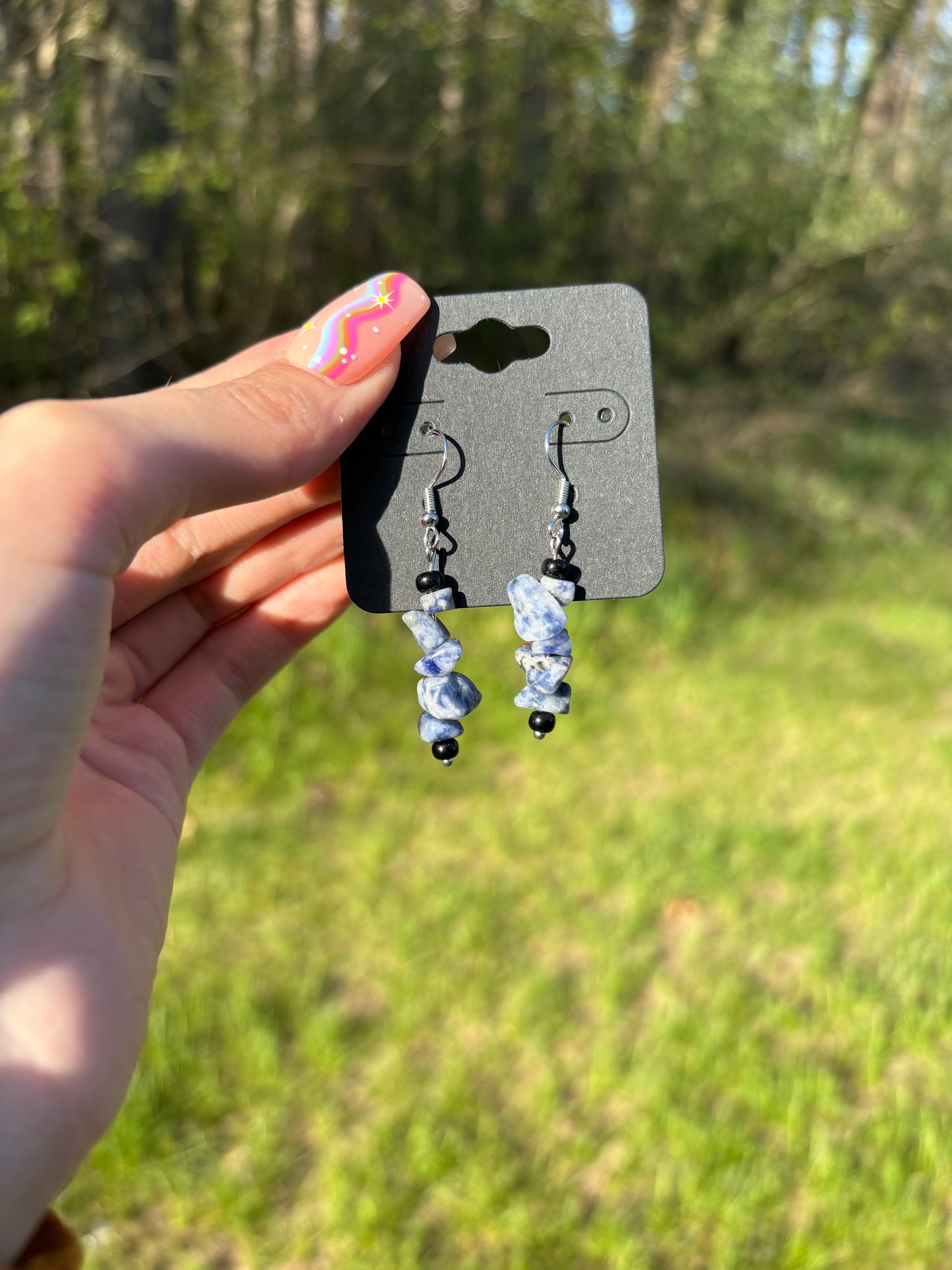 Blue Sodalite Natural Stone Chip Dangle Earrings