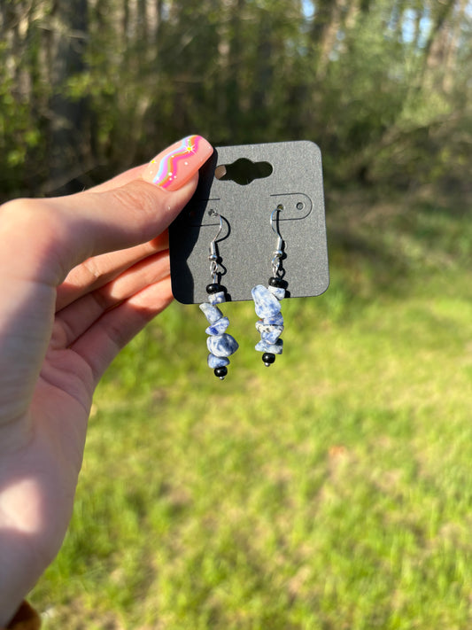 Blue Sodalite Natural Stone Chip Dangle Earrings