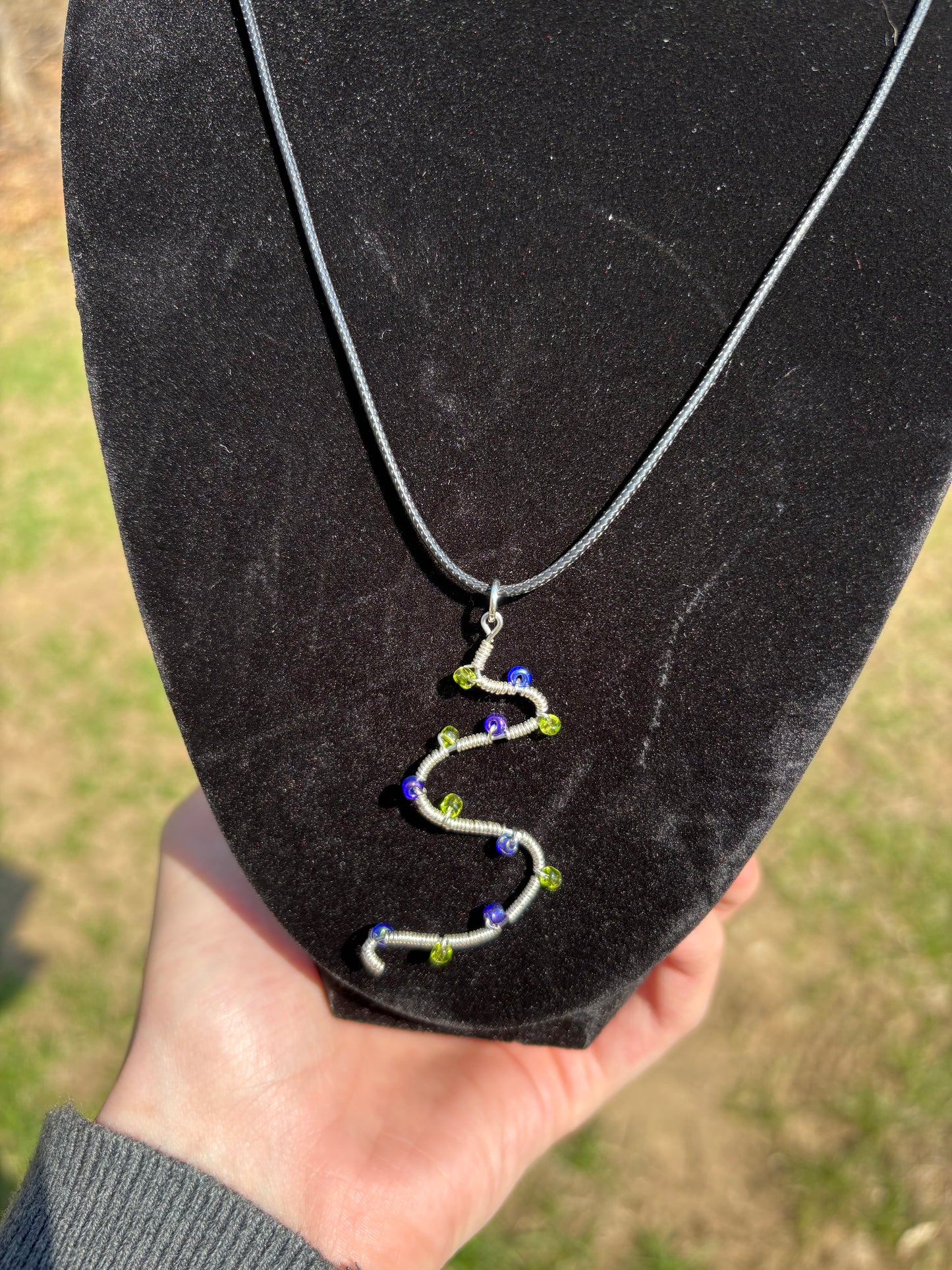 Silver, Blue, And Green Swirl Large Pendant