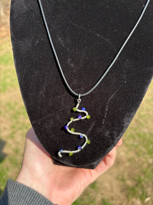 Silver, Blue, And Green Swirl Large Pendant