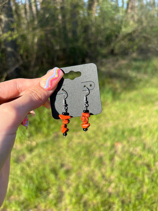 Coral Natural Stone Chip Dangle Earrings