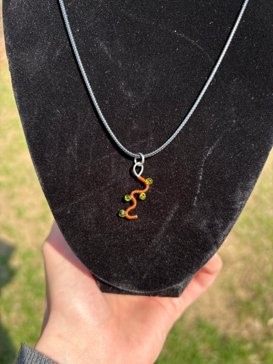 Orange and Green Swirl Wire Wrapped Small Pendant