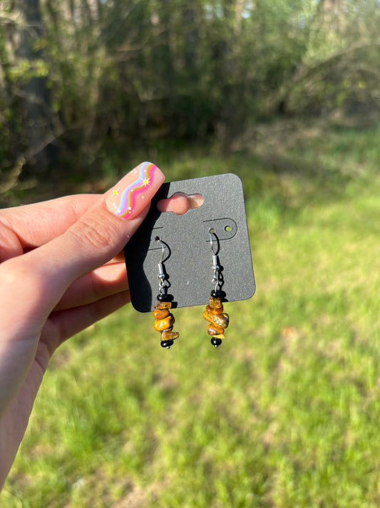 Tigers Eye Natural Stone Chip Dangle Earrings