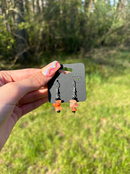 Carnelian Natural Stone Chip Dangle Earrings