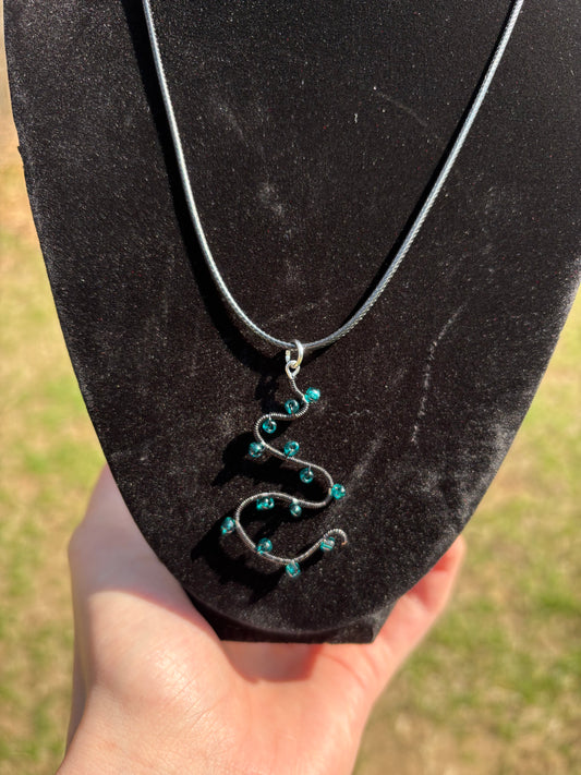 Black and Teal Swirl Wire Wrapped Large Pendant