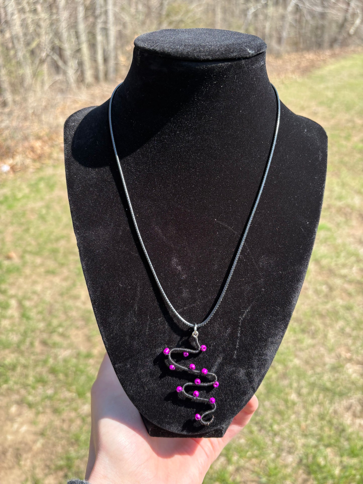 Black and Purple Swirl Wire Wrapped Large Pendant
