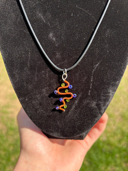 Orange, Blue, and Green Swirl Wire Wrapped Small Pendant