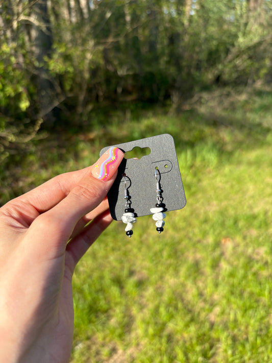 White & Black Natural Stone Chip Dangle Earrings
