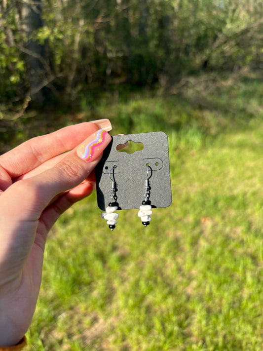 White & Black Natural Stone Chip Dangle Earrings