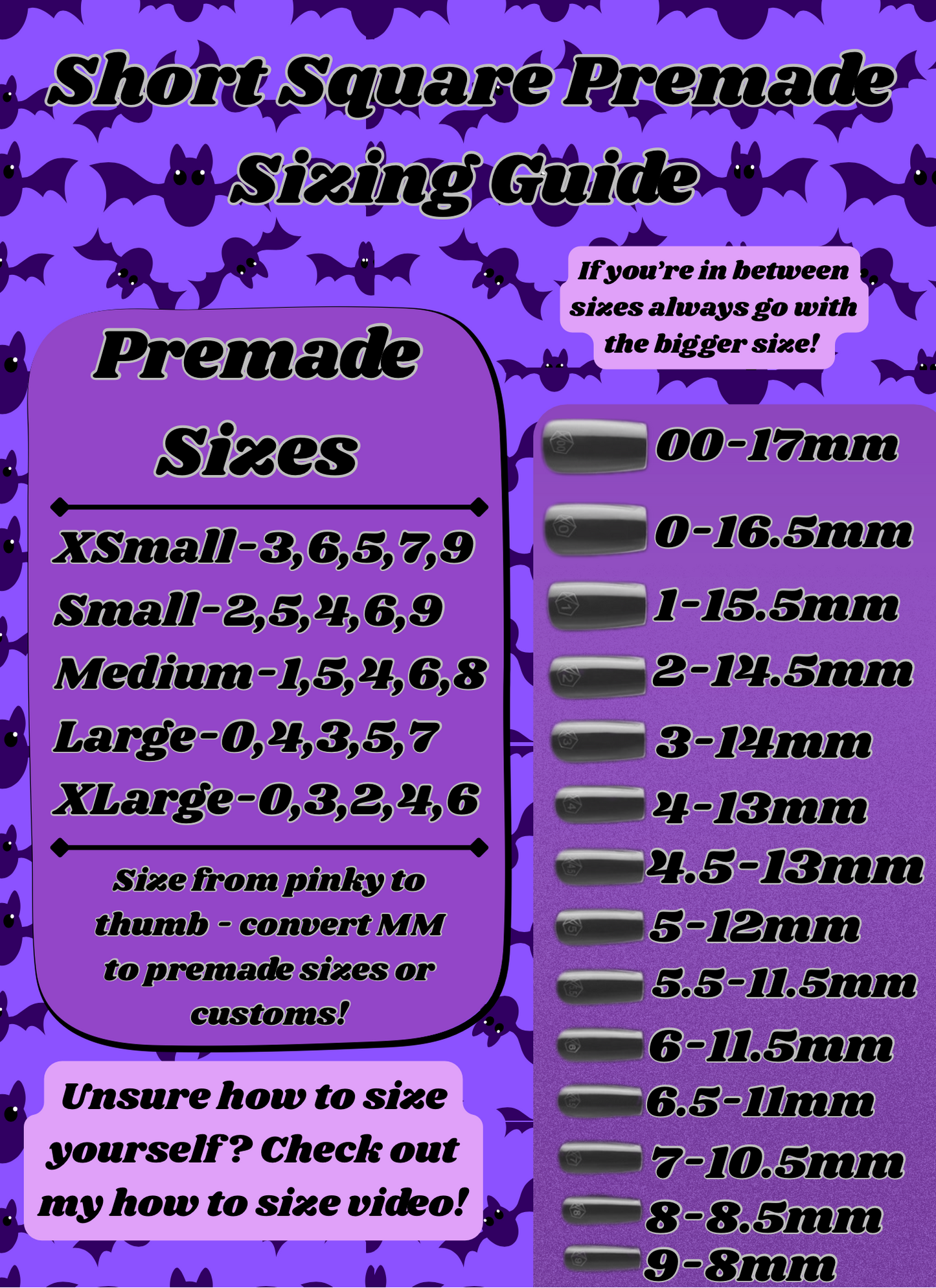 Square Premade Sizing Guide