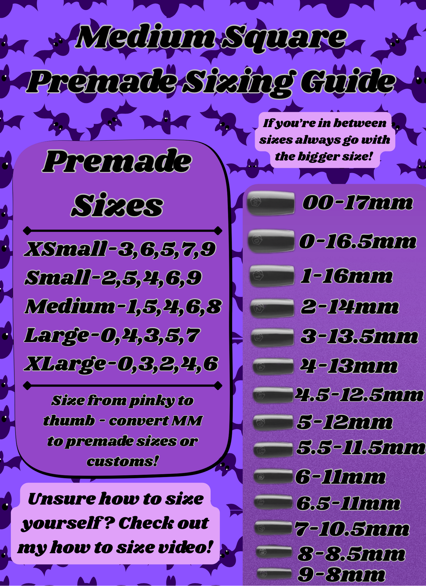 Square Premade Sizing Guide